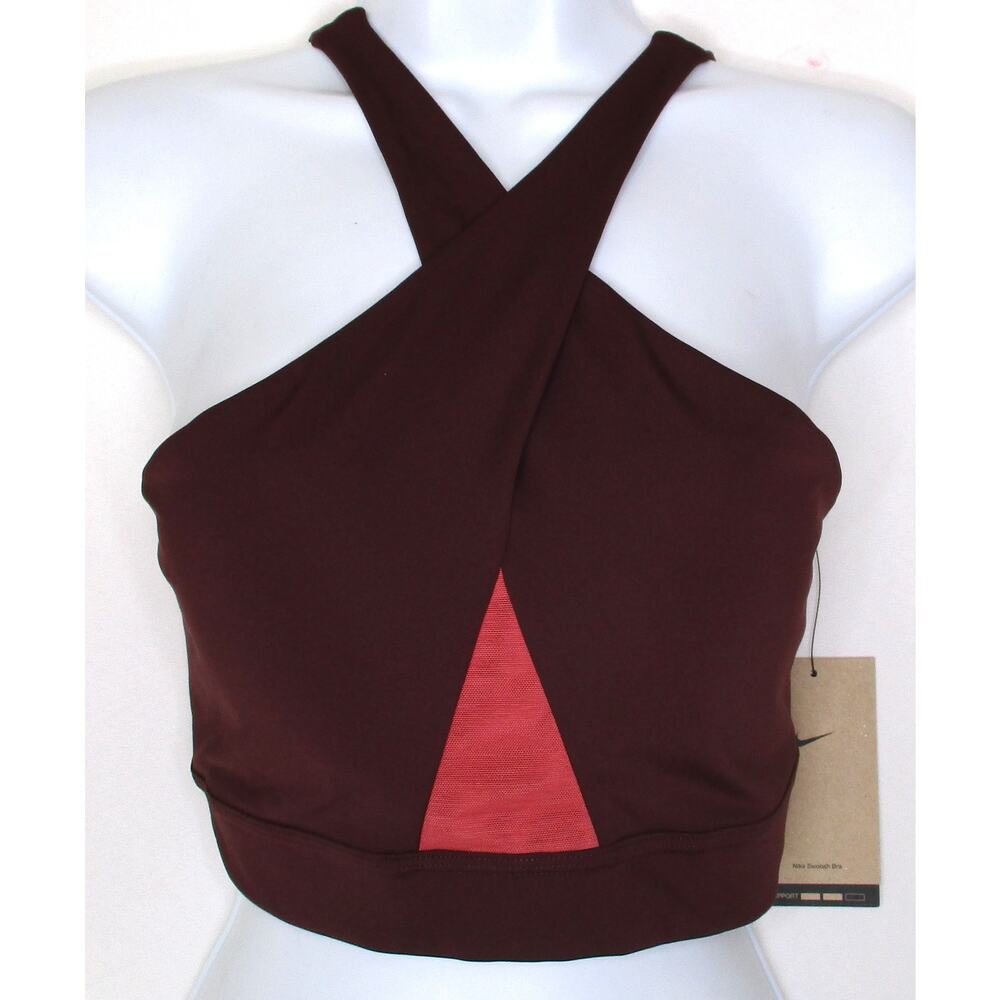 New NIKE Women's Red Swoosh Wrap Medium Support Padded Training Bra Size M